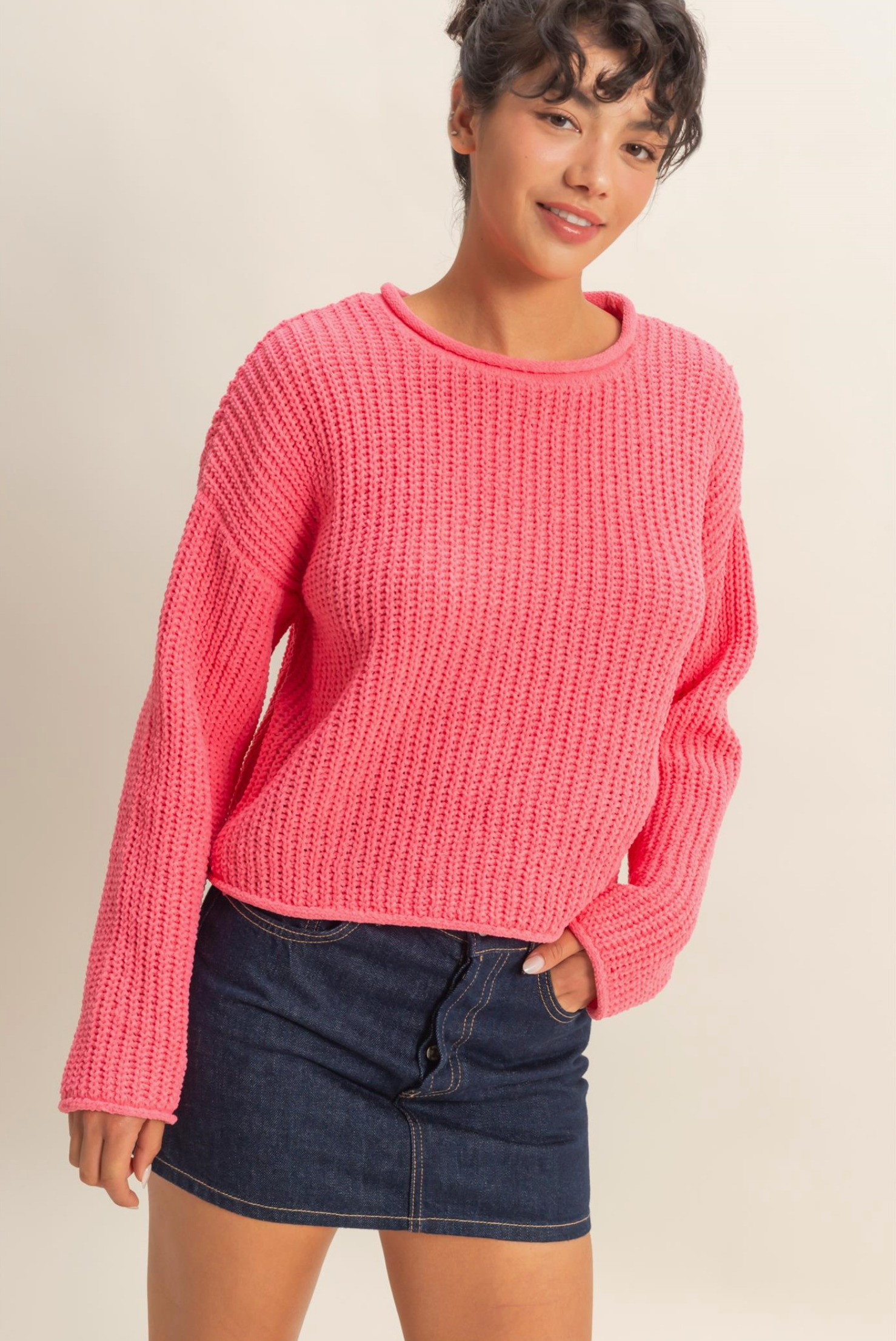 rolled edge sweater