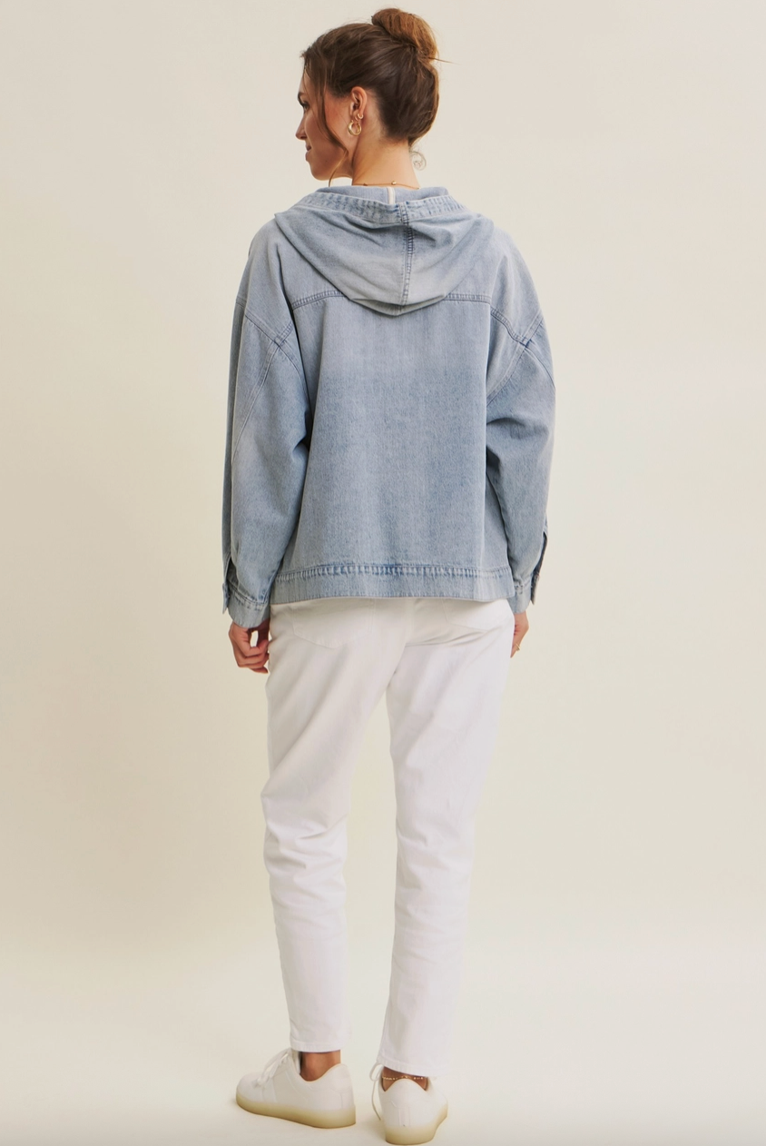 denim drawstring hooded jacket