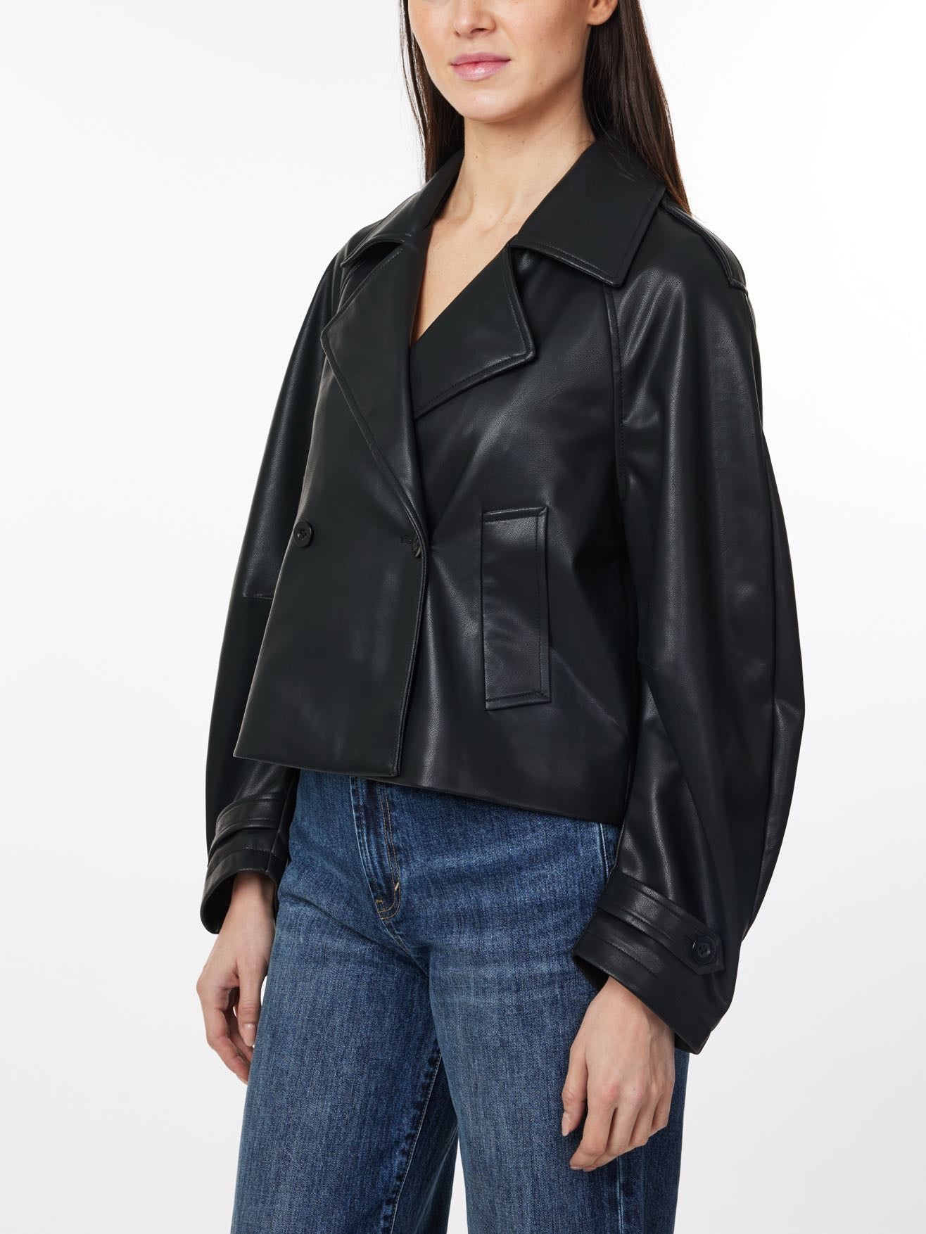 faux leather cropped trench
