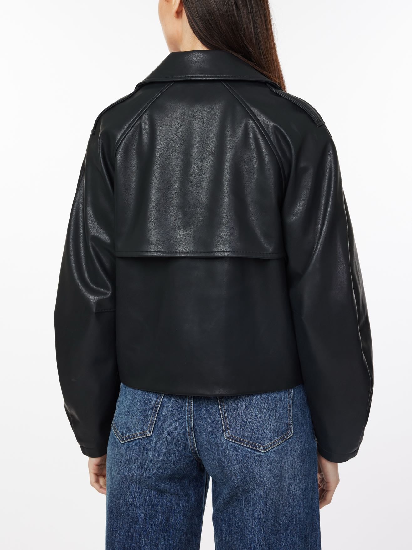 faux leather cropped trench