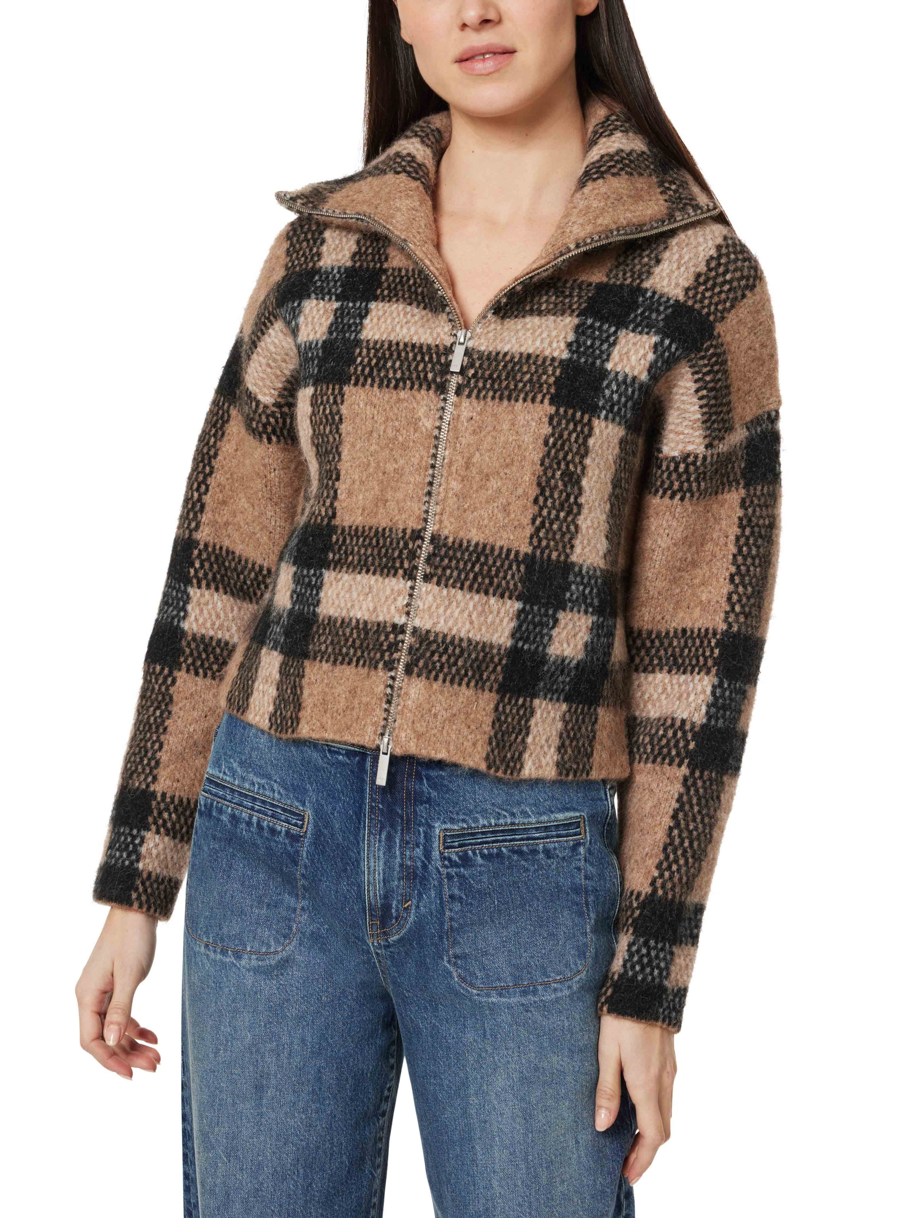 plaid zip front cardigan