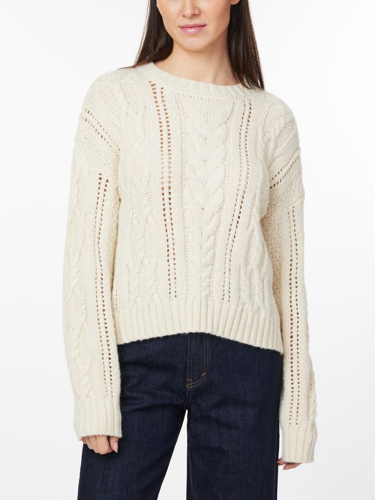 cable knit pointelle sweater