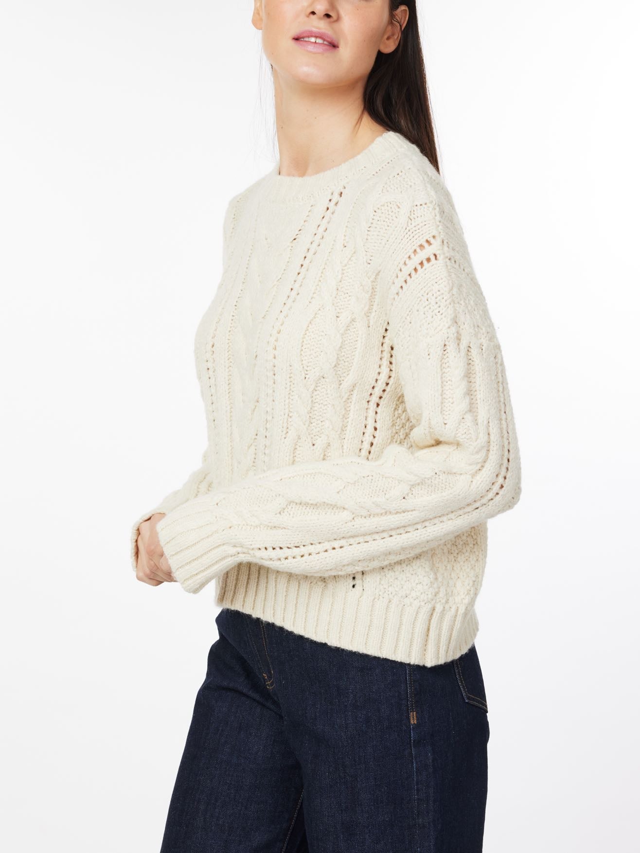 cable knit pointelle sweater